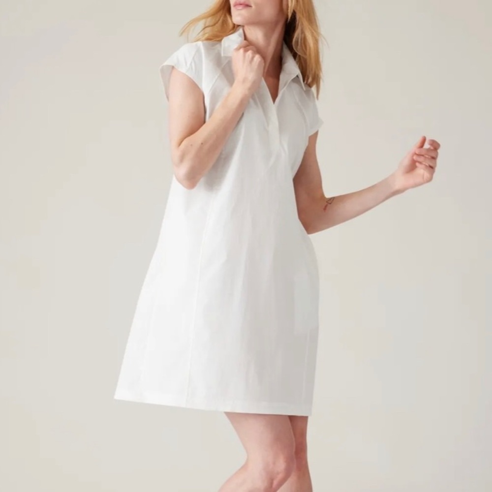 ATHLETA Performance Poplin Pockets White Dress